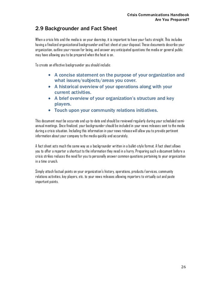 final crisis communications handbook backgrounder format