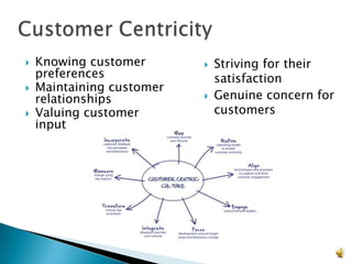    Knowing customer          Striving for their
    preferences                satisfaction
   Maintaining customer
    relationships             Genuine concern for
   Valuing customer           customers
    input




                                                     21
 