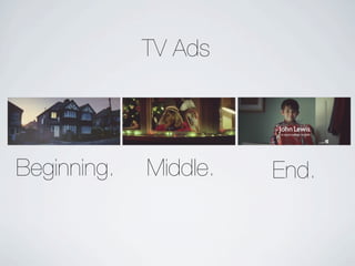TV Ads


               Text

Beginning.   Middle.   End.
 