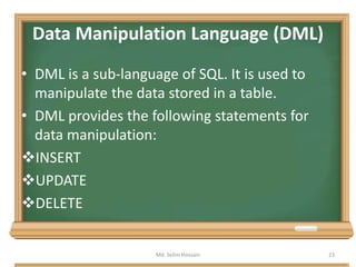 Data Definition and Data Manipulation Language-DDL & DML | PPTX