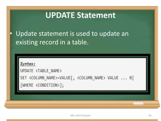 Data Definition and Data Manipulation Language-DDL & DML | PPTX