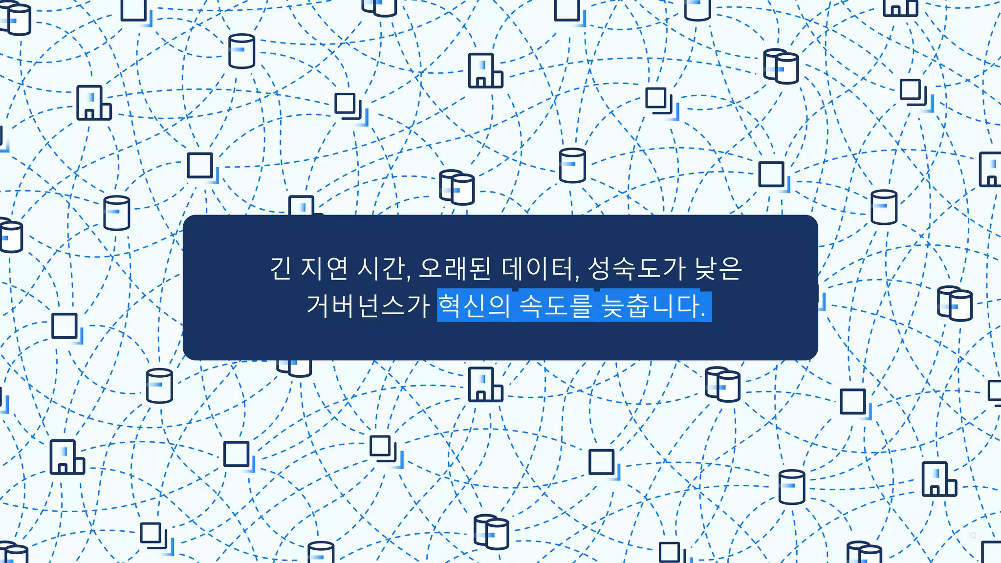 10
긴 지연 시간, 오래된 데이터, 성숙도가 낮은
거버넌스가 혁신의 속도를 늦춥니다.
 