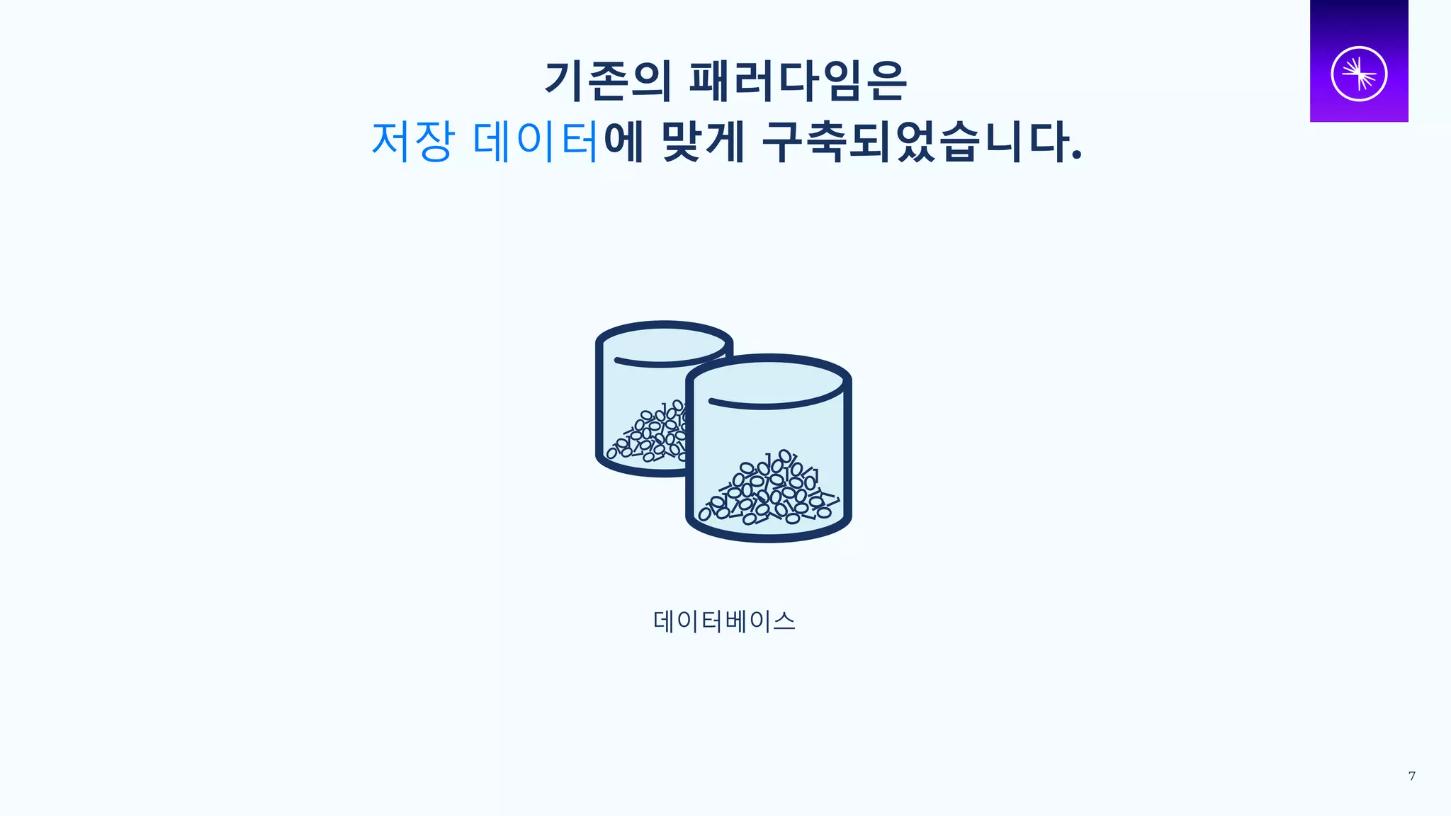 기존의 패러다임은
저장 데이터에 맞게 구축되었습니다.
7
데이터베이스
 
