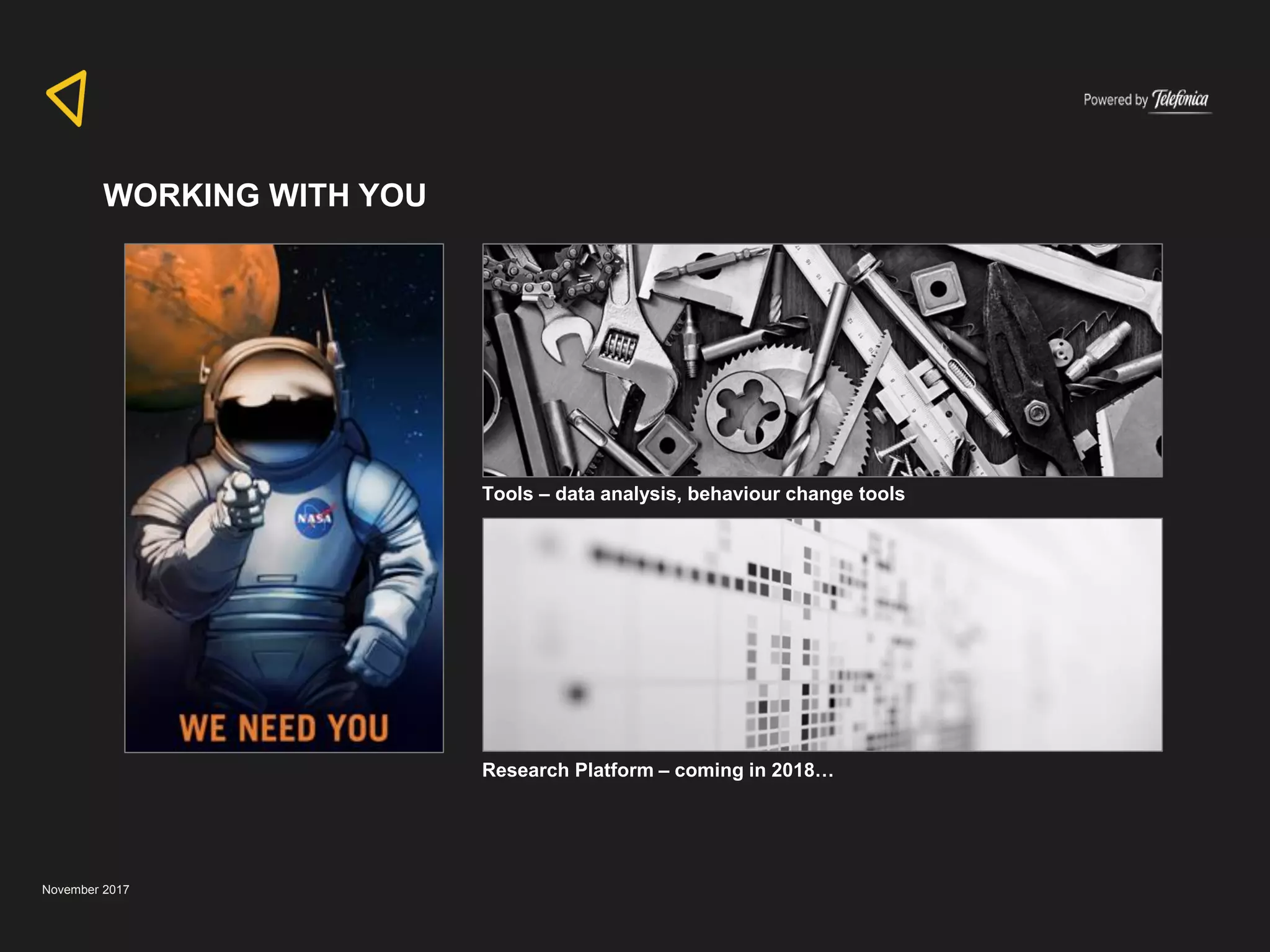 November 2017
WORKING WITH YOU
Research Platform – coming in 2018…
Tools – data analysis, behaviour change tools
 