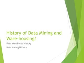 History of Data Mining and
Ware-housing?
Data Warehouse History
Data Mining History
 