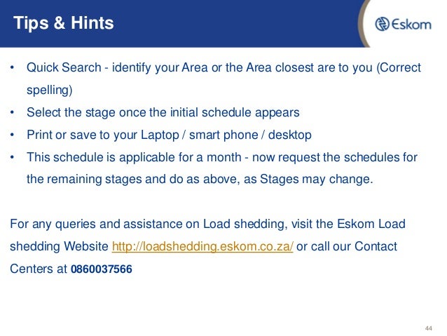 Eskom load shedding update