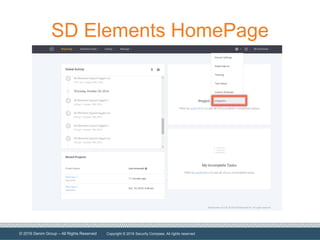 © 2016 Denim Group – All Rights Reserved
SD Elements HomePage
Copyright © 2016 Security Compass. All rights reserved
 