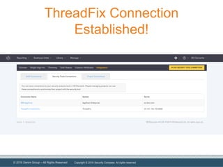 © 2016 Denim Group – All Rights Reserved
ThreadFix Connection
Established!
Copyright © 2016 Security Compass. All rights reserved
 