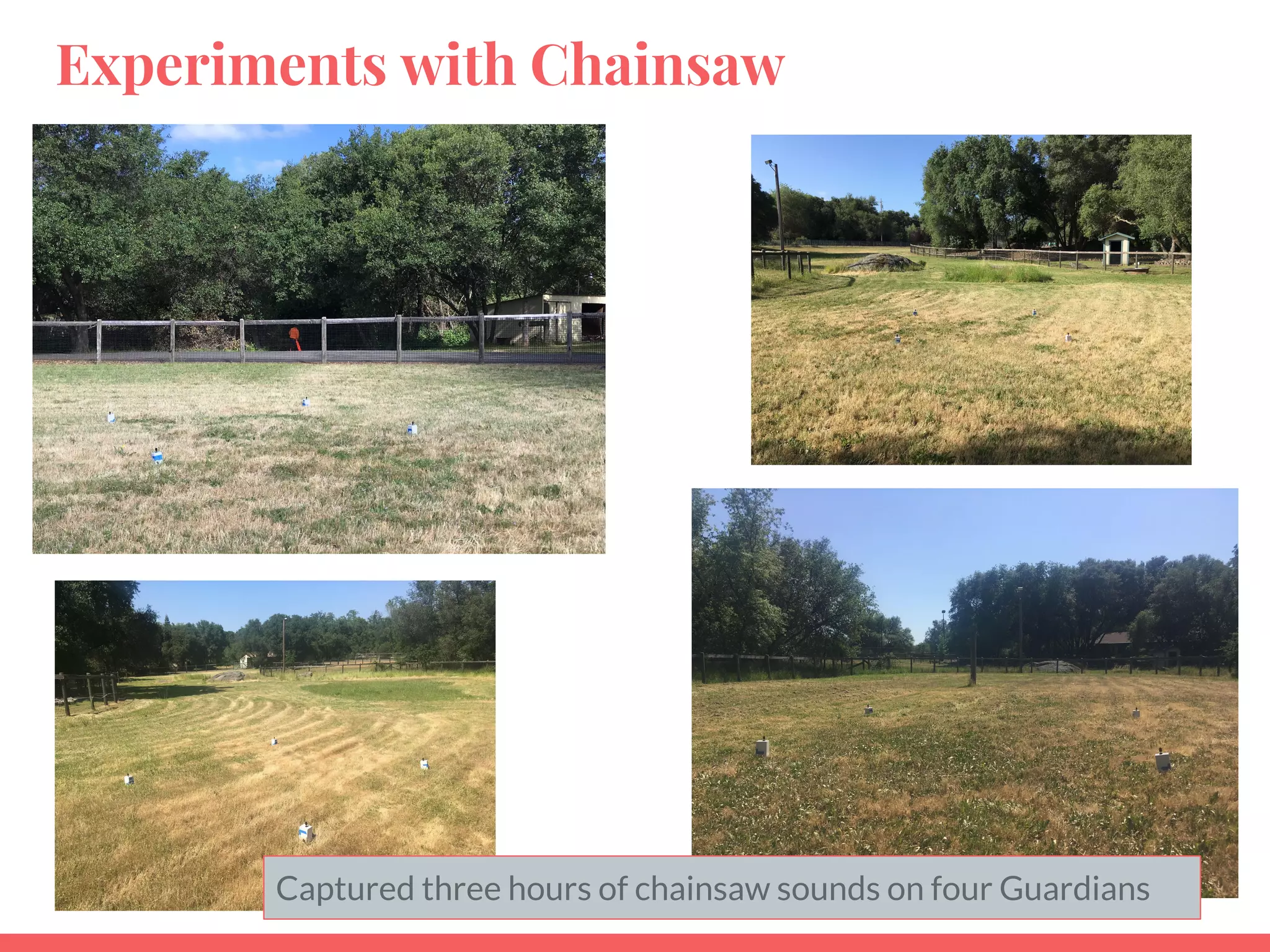 Experiments with Chainsaw
Captured three hours of chainsaw sounds on four Guardians
 