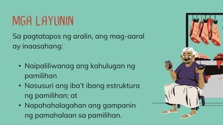 Sa pagtatapos ng aralin, ang mag-aaral
ay inaasahang:
• Naipaliliwanag ang kahulugan ng
pamilihan
• Nasusuri ang iba’t ibang estruktura
ng pamilihan; at
• Napahahalagahan ang gampanin
ng pamahalaan sa pamilihan.
 
