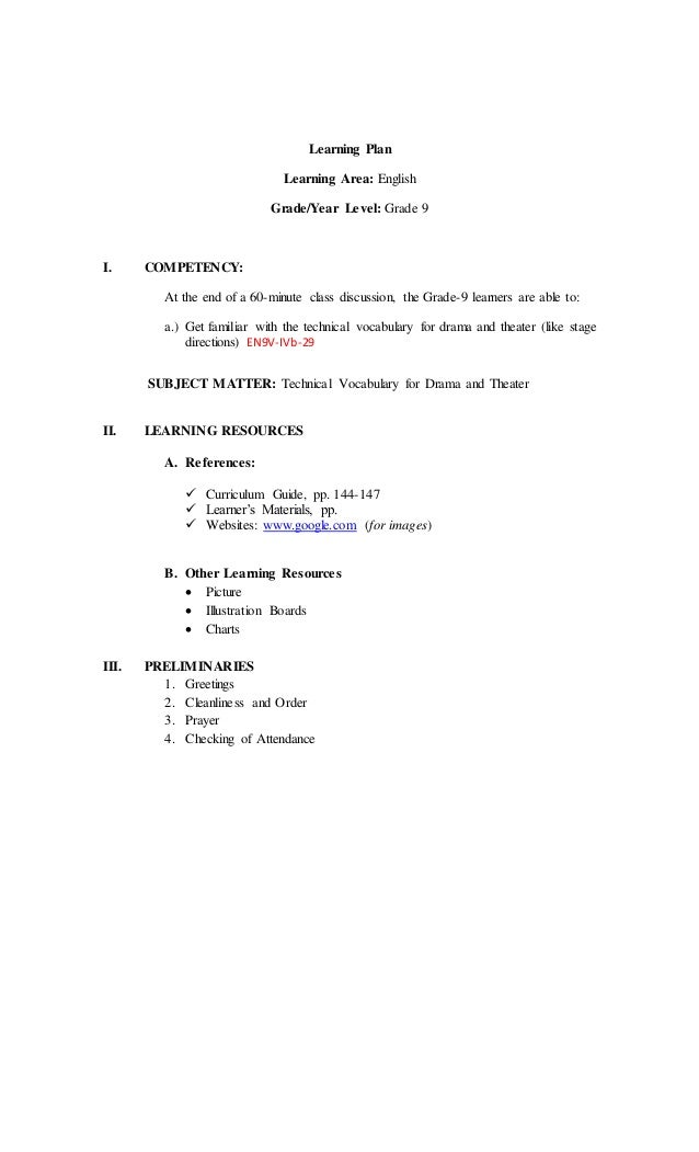 final demo technical vocabulary for drama and theater lesson plan tmd lesson plan formats