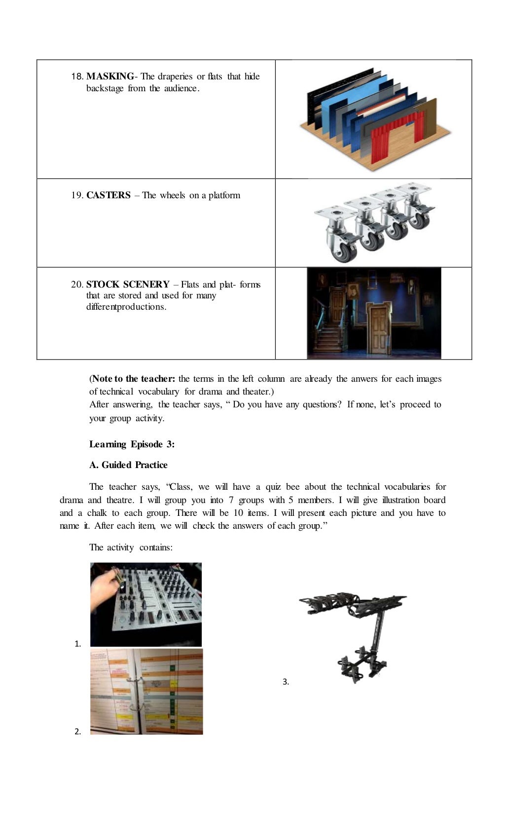 Final demo technical vocabulary for drama and theater Lesson Plan TMD…