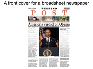 A front cover for a broadsheet newspaper
 