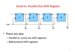 Serial-In, Parallel-Out Shift Register
• There are also
– Parallel-in, serial out shift registers
– Bidirectional shift registers
43
 