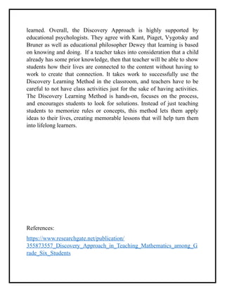 Discovery Approach jerome bruner kindergarted | DOCX