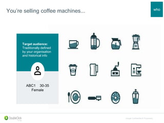 Google Confidential & Proprietary
who
You’re selling coffee machines...
Target audience:
Traditionally defined
by your organisation
and historical info
ABC1 30-35
Female
 
