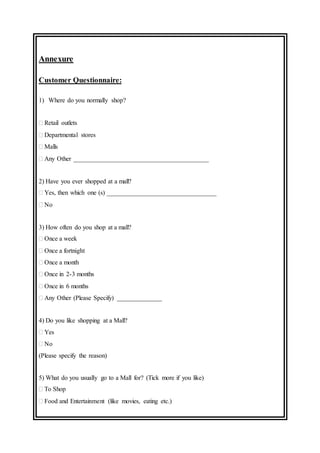 Retail Questionnaires Mall Management | DOCX