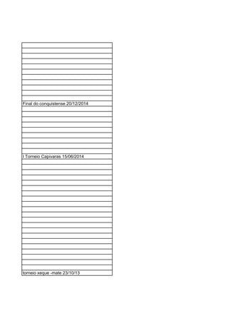Final do conquistense 20/12/2014
I Torneio Capivaras 15/06/2014
torneio xeque -mate 23/10/13
 