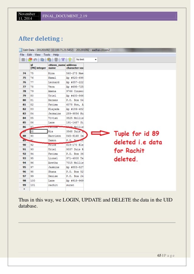Unique Identification Number database simulation project report