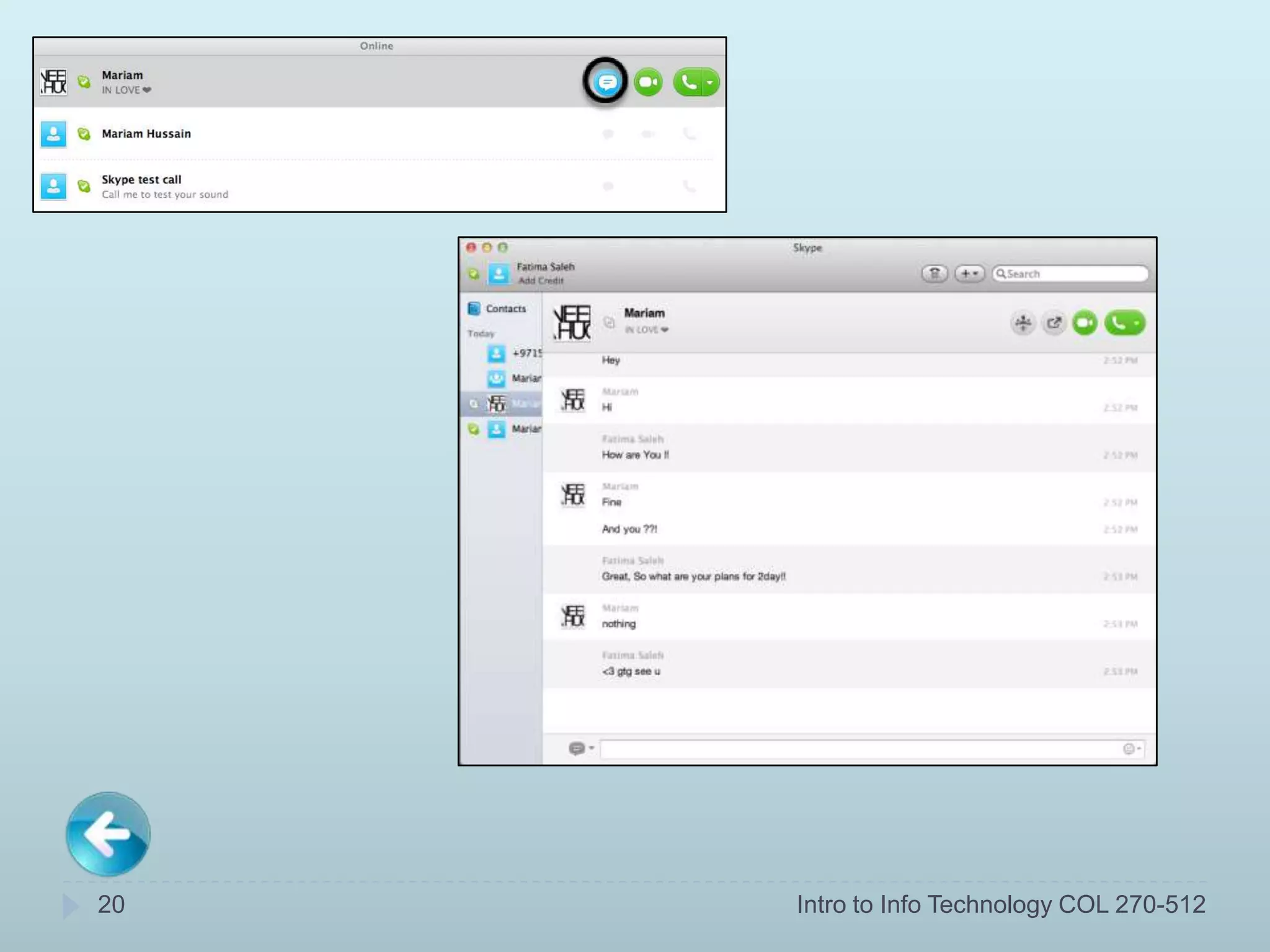 20   Intro to Info Technology COL 270-512
 