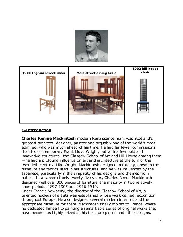an introduction to the work of charles rennie mackintosh a chair designer Charles rennie mackintosh architect the glasgow school of art on daily student-led guided tours widely considered to be his greatest architectural work, for over 100 years the mackintosh building functioned as a working art school. an introduction to the work of charles rennie mackintosh a chair designer Charles rennie mackintosh architect the glasgow school of art on daily student-led guided tours widely considered to be his greatest architectural work, for over 100 years the mackintosh building functioned as a working art school.
