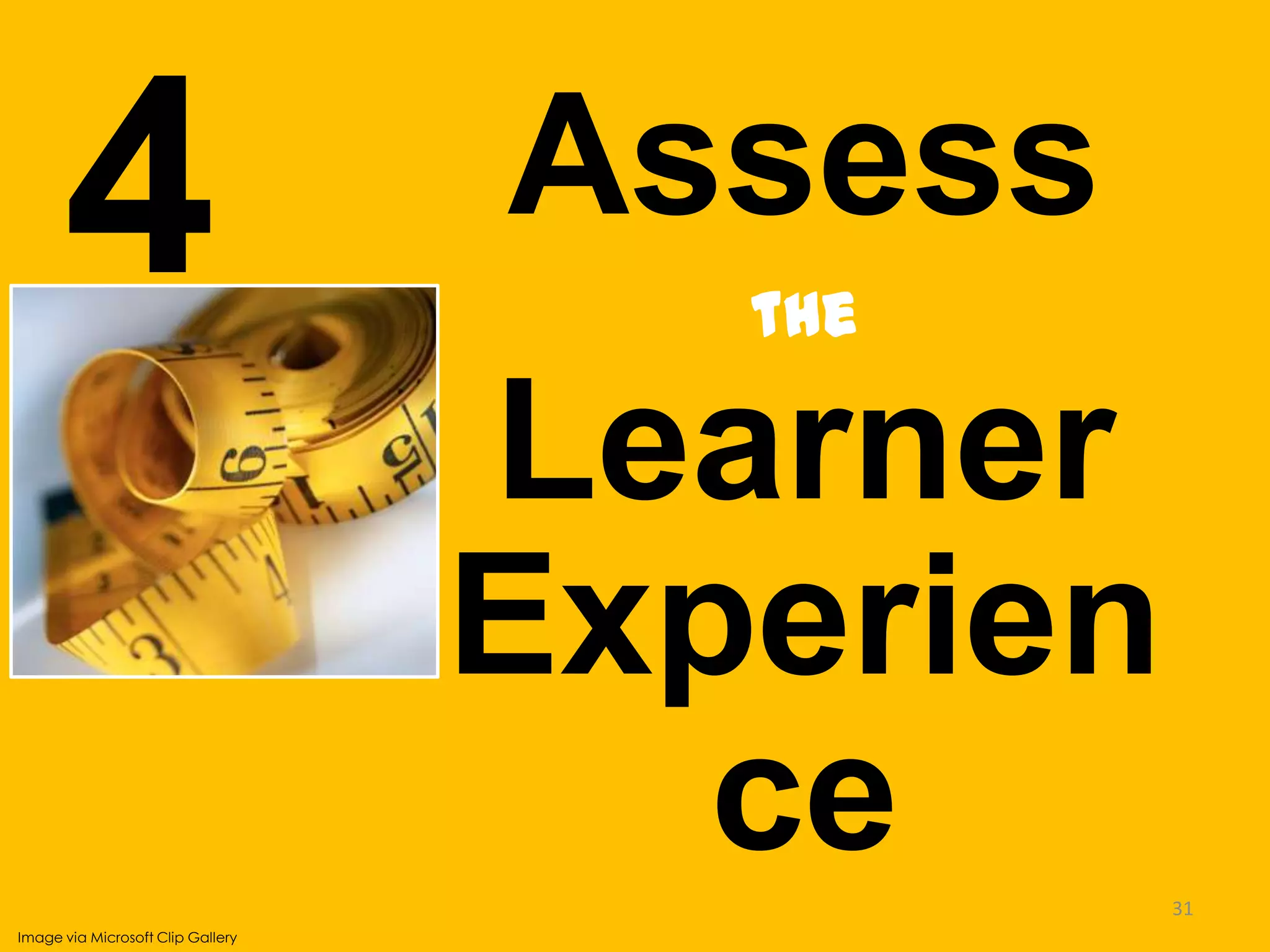 4

Assess
the

Learner
Experien
ce
31
Image via Microsoft Clip Gallery

 
