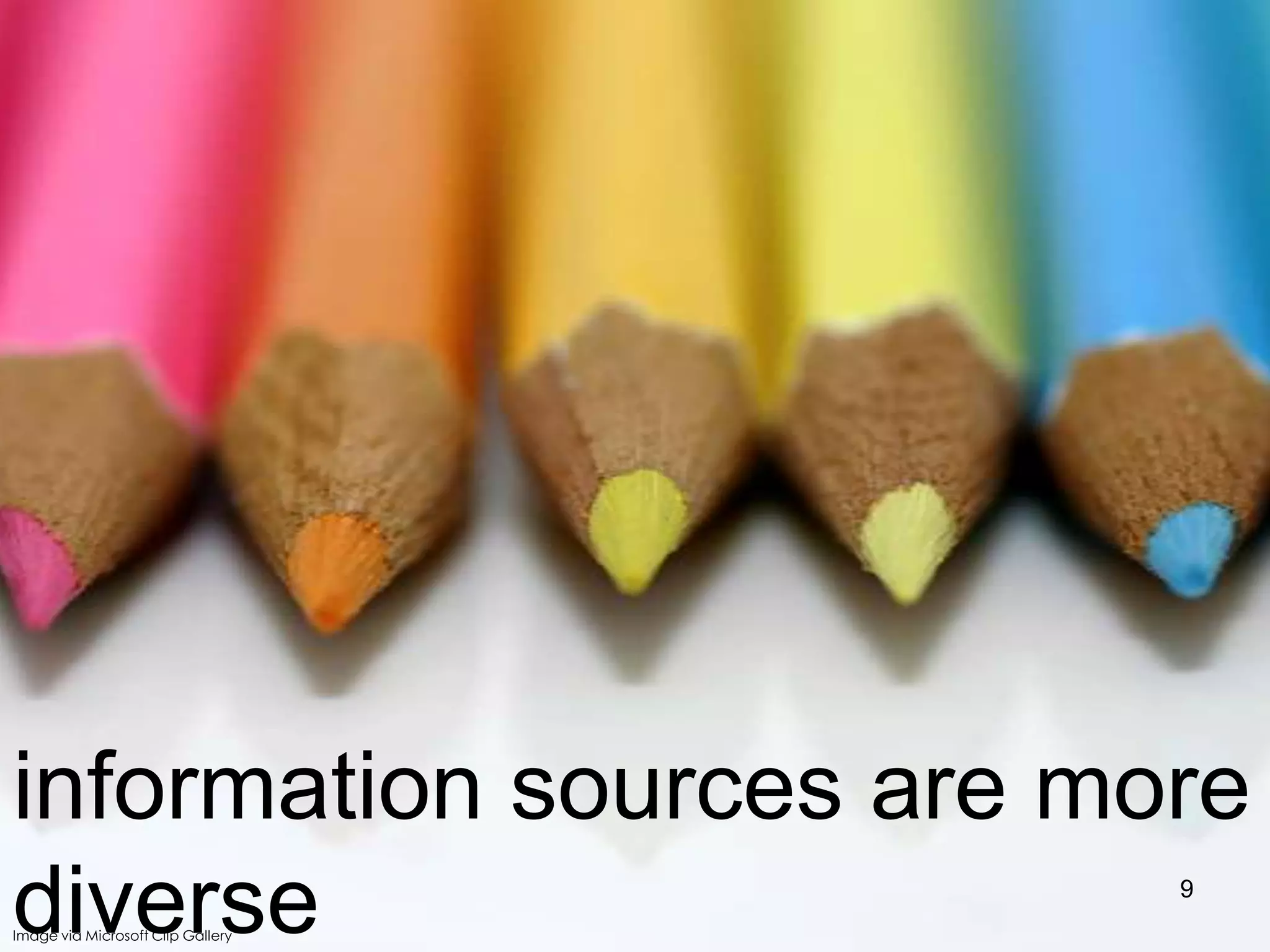 information sources are more
diverse
9

Image via Microsoft Clip Gallery

 