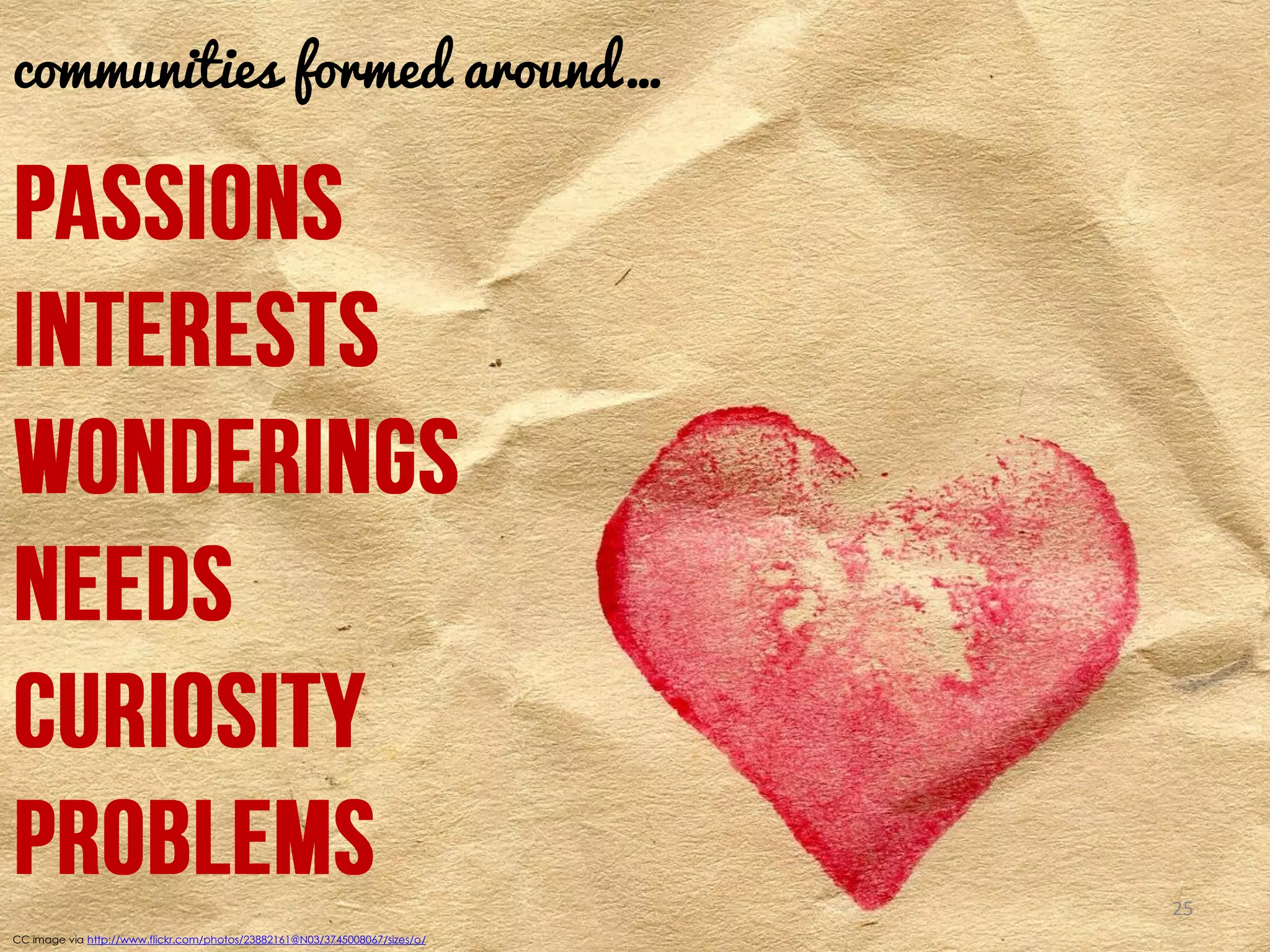 communities formed around…

25
CC image via http://www.flickr.com/photos/23882161@N03/3745008067/sizes/o/

 