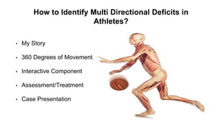 How to Identify Multi Directional Deficits in
Athletes?
• My Story
• 360 Degrees of Movement
• Interactive Component
• Assessment/Treatment
• Case Presentation
 