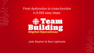 From dysfunction to cross-function
in 8,593 easy steps:
Jade Stephen & Sam Lightowler
 