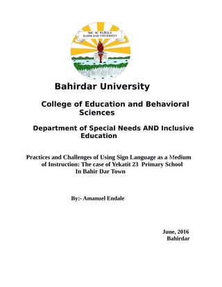Final draft of research on sign language as a medium of instruction | PDF