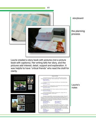 The students inserted a text box on the left hand pages.  We centered it using the align function.The students inserted their pictures on the right hand pages; borders were added using the Picture Tools and Format. Colors, line weights and line styles can be varied.