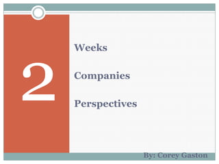 Weeks

Companies

Perspectives




               By: Corey Gaston
 