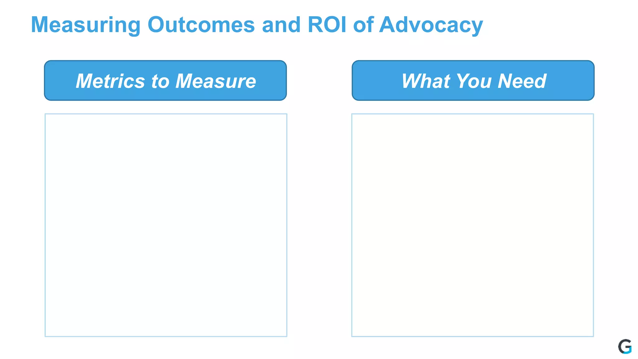 Measuring Outcomes and ROI of Advocacy
What You NeedMetrics to Measure
 