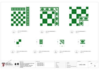200
200
200
200
200
200
200
200
02-03-2015
1 : 5
STARTING DATE
DATE
SCALE
DRAWN BY
CHECKED BY
MEASURED BY
DRAWING NO. SHEET NO.PROJECT TITLE
19-01-2015
KOH JING HAO & SANJEH KUMAR RAMAN
PENANG GROUP
ARC1215
METHODS OF DOCUMENTATION AND
MEASURED DRAWINGS
LIAN HUAT COMPANY, 140 LEBUH
CARNARVON, GEORGETOWN
PENANG
PENANG GROUP
DRAWING TITLE
40
40
DT2
6
SCALE 1 : 5
TYPE A ( OLIVE GREEN & IVORY )
SCALE 1 : 5DT1
5
SCALE 1 : 5 DT3
7
SCALE 1 : 5
1
DT1
DT1
4
SCALE 1 : 5
CLAY TILES ARRANGEMENT 1
DT2
2
SCALE 1 : 5
CLAY TILES ARRANGEMENT 2
DT3
3
SCALE 1 : 5
CLAY TILES ARRANGEMENT 3
TYPE B ( OLIVE GREEN & IVORY ) TYPE C ( OLIVE GREEN & IVORY ) TYPE D( OLIVE GREEN & IVORY )
TILES DETAIL 1
TILES DETAIL 2
TILES DETAIL 3
UsersericlaiDesktopimgres.jpg
LHCO. 040
LIAN HUAT COMPANY
www.neeviaPDF.com
 