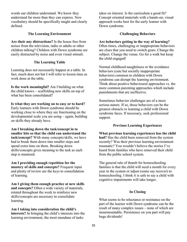 Homeschooling Children with Down Syndrome