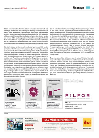 Ausgabe 4/5 April / Mai 2021 / ERFOLG 21
Finanzen
Pilfor AG
Fürstensteinerstrasse 9 · 4053 Basel
Telefon 061 511 42 40
info@pilfor.ch · www.pilfor.ch
Anzeige
hältnis bewahren oder alternativ ablösen kann, oder einer allenfalls not-
wendigen, zusätzlichen Verschuldung und der Frage nach dem Spielraum
hierfür in den bestehenden Kreditverträgen, der richtigen Dokumentation
und der idealen Gegenpartei für einen Zusatzkredit. Für KMU gilt es, bei
all diesen möglichen Vorhaben im Blick zu behalten, dass Banken gemäss
der von der BIZ in Basel vorgegebenen Kapitalisierungsregeln ihr Kredit-
buchmitzusätzlichemEigenkapitalunterlegenmüssen,wennwiemomen-
tan der Fall die Bonität der Kreditnehmer sinkt. Zudem müssen Banken be-
reits bei Kreditabschluss Rückstellungen für etwaige Kreditausfälle bilden.
Für etliche bislang gänzlich ohne Fremdkapital operierende KMU werden
die kommenden Monate die Herausforderung einer erstmaligen Verschul-
dung ausserhalb der staatlichen Kreditprogramme des Bundes bringen,
und somit den Aufbau einer Kreditbeziehung zu einer Bank inmitten eines
sehr herausforderndem Umfeldes. In einigen Fällen wird der Kreditantrag
nicht der Liquiditätssicherung dienen, sondern der Finanzierung einer In-
vestition oder Akquisition, was zum aktuellen Zeitpunkt einen besonders
überzeugenden und fundierten Kreditantrag unabdingbar macht. Für die
Finanzverantwortlichen jener Unternehmen geht es in erster Linie darum,
sich rechtzeitig mit dem Blickwinkel des Kreditgebers vertraut zu machen
und das eigene Risikoprofil entsprechend der gängigen Methodologie der
Kreditgeber intern zu analysieren und allenfalls noch zu verbessern, bevor
mit Gesprächen begonnen wird. Schliesslich hängt es nicht nur vom Be-
trag und der gesuchten Laufzeit, sondern auch der eigenen Bonität ab, ob
der Gang zu einer klassischen Geschäftsbank, einer digitalen Plattform für
Peer-to-Peer Lending oder einem Fintech die erfolgversprechendste und
kosteneffizienteste Route darstellt.
Die im Artikel diskutierten, notwendigen Kostenoptimierungen haben
in sehr vielen KMU mit eigentlich gesundem Geschäftsmodell das Ab-
gleiten in die Verlustzone nicht verhindern können. Mittlerweile rangiert
die Problematik des durch auflaufende Verluste sinkenden Eigenkapitals
in Umfragen bei Geschäftsleitungsmitgliedern von KMU im In- und be-
nachbarten Ausland unter den drängendsten Herausforderungen. Von
der Liquiditätsschwemme auf den öffentlichen Aktienmärkten können
kleinere Unternehmen nicht direkt profitieren, wohl aber von privaten
Marksegmenten mit genügend Risikoappetit, um für eine Stärkung der
Eigenkapitalbasis von KMU in Frage zu kommen. Beispiele alternativer
Finanzierungslösungen von Fremd- bis Eigenkapital sind Fintech Platt-
formen – geeignet für Beträge bis CHF 5 Millionen, Private Debt, das in
der Regel Finanzierungen ab CHF 10 Millionen erlaubt, nachrangige hy-
bride Instrumente wie Mezzanine, oder vereinzelt auch Lösungen durch
Family Offices.
Zusammenfassend lässt sich sagen, dass die Art und Weise der Finanzpla-
nung während der nächsten Wochen und Monate mehr als in«normalen»
Zeiten das Potenzial hat, über Erfolg und Misserfolg des eigenen Unter-
nehmens zu entscheiden. Sowohl die notwendigen internen als auch die
Fremd- und Eigenkapital-bezogenen Massnahmen beinhalten bei vie-
len KMU Fragen, die sich in der Vergangenheit nicht in der Form gestellt
haben. Hier stellt effizient eingesetztes, unabhängiges und erfahrenes
Know-how für Vorbereitung, Positionierung, Netzwerk und Verhandlun-
gen einen entscheidenden Wert bei gleichzeitig überschaubarem Auf-
wand dar.
Abb. 2: Schritte der Finanzplanung: Vom
Kreditprofil zur Finanzierung (PILFOR)
 