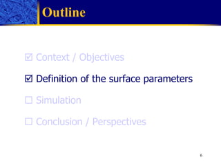 Outline    Context / Objectives    Definition of the surface parameters     Simulation    Conclusion / Perspectives 
