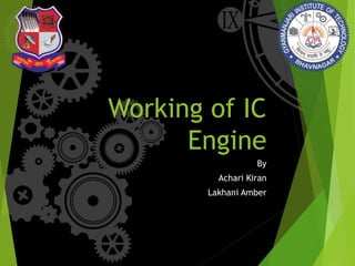 Working of IC
Engine
By
Achari Kiran
Lakhani Amber
 