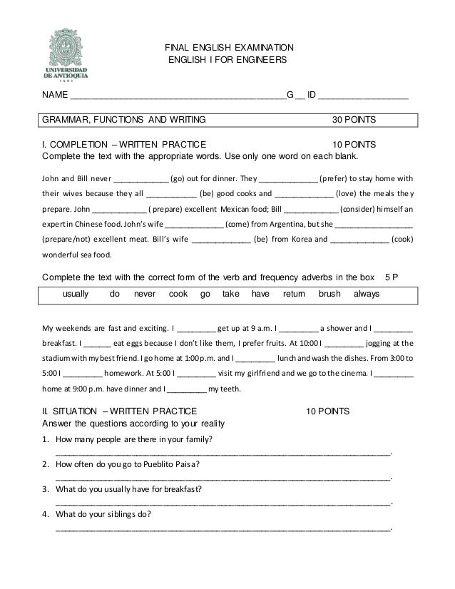 Final english examination 20141