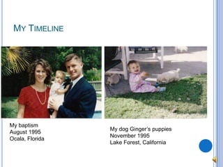My TimelineMy baptismAugust 1995Ocala, FloridaMy dog Ginger’s puppiesNovember 1995Lake Forest, California