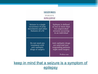 keep in mind that a seizure is a symptom of
epilepsy
 