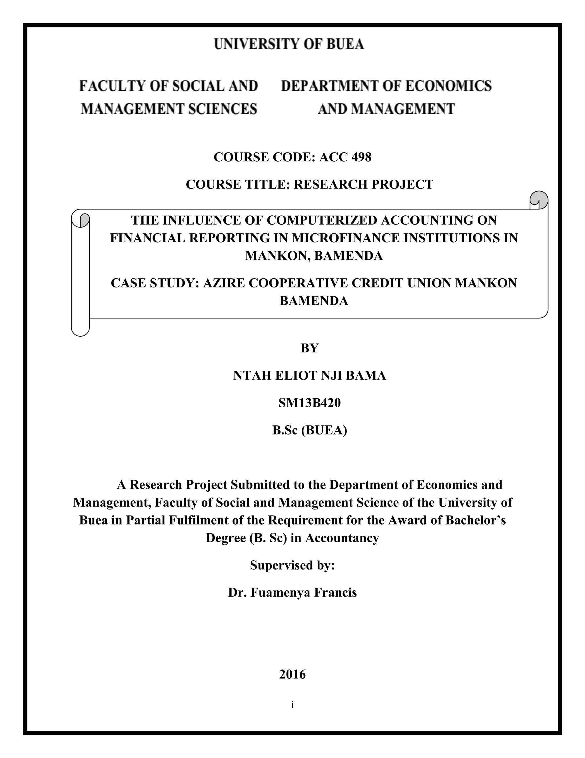 the influence of computerized accounting on financial reporting in  Microfinance Institutions in Cameroon | PDF