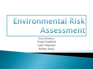 Environmental Risk Assessment Team Members: Greg Crawford Luke Villarreal Amber Stacy 