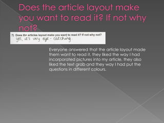 What makes the pages look professional and what stops them from looking professional?Every person I asked this question to said that my pictures were the things that made my magazine look professional.People also added that my magazine looked professional because I used a barcode on the front.
