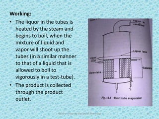 Working:
• The liquor in the tubes is
heated by the steam and
begins to boil, when the
mixture of liquid and
vapor will shoot up the
tubes (in a similar manner
to that of a liquid that is
allowed to boil to
vigorously in a test-tube).
• The product is collected
through the product
outlet.
Hajvery University (Faculty of Pharmacy) 22
 