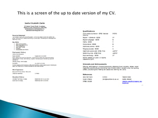 This is a screen of the up to date version of my CV.
 