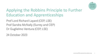 Applying the Robbins Principle to Further
Education and Apprenticeships
 