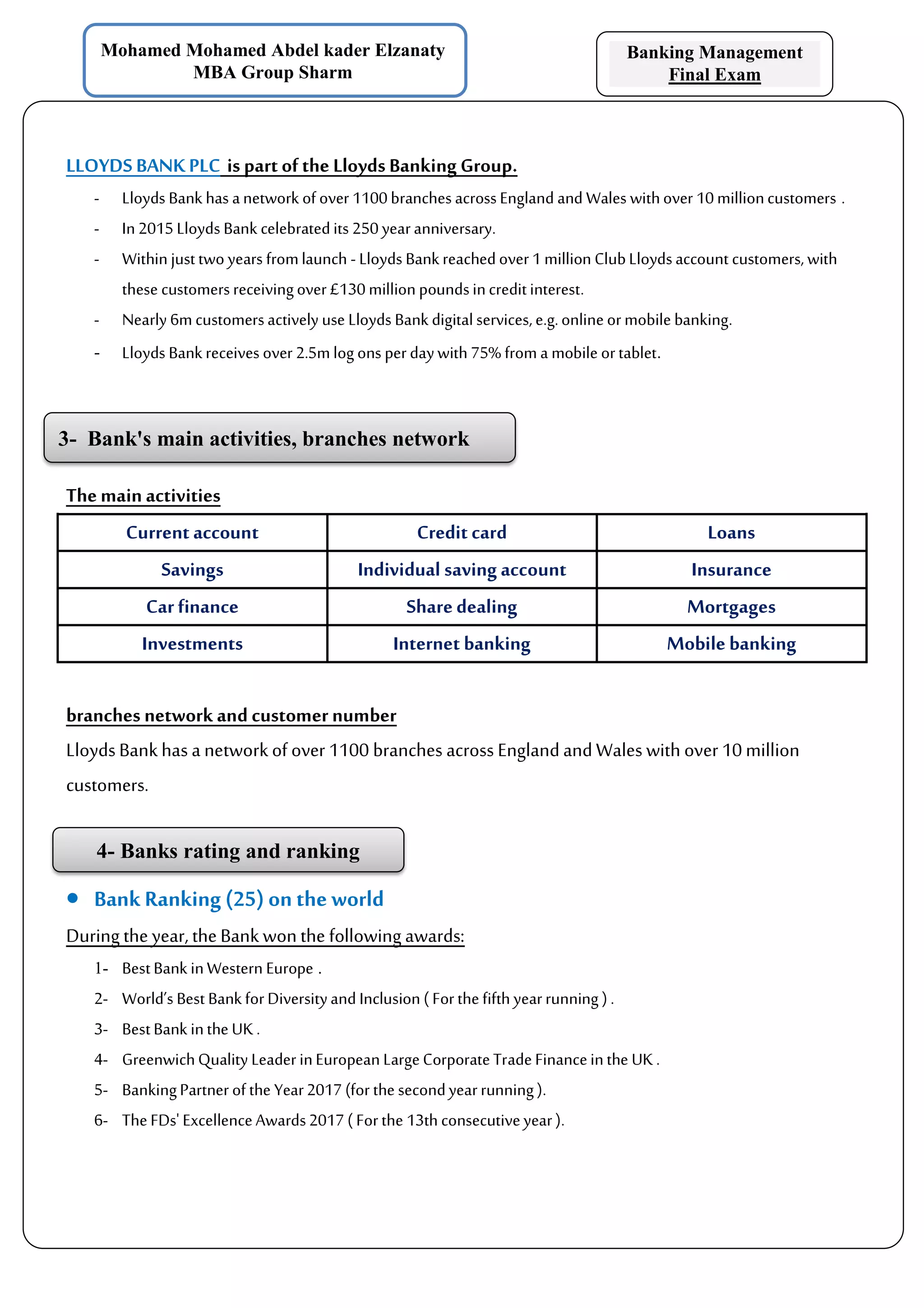 Sharm Bank Lloyds Banking Group | PDF