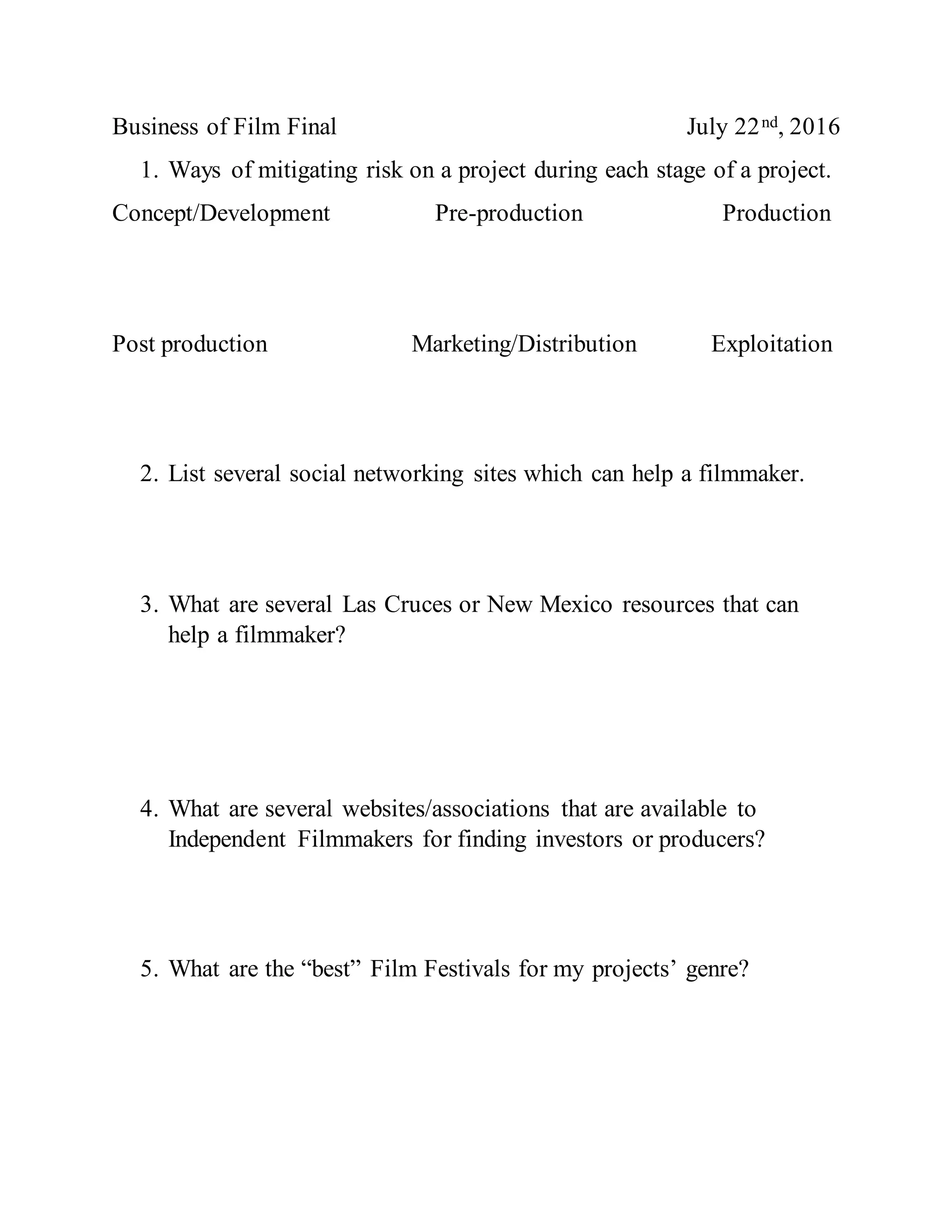 Business of Film Final exam week 7 PDF